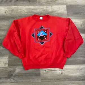 VTG 1980s Panill Jackson Hole Wyoming Graphic Sweatshirt XL Red Crew USA RARE